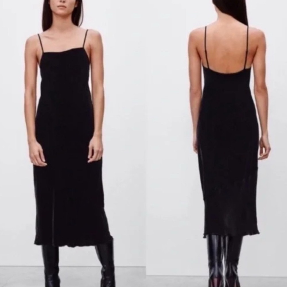 Aritzia Wilfred Velvet Michelet Slip Dress midi black with silk size S